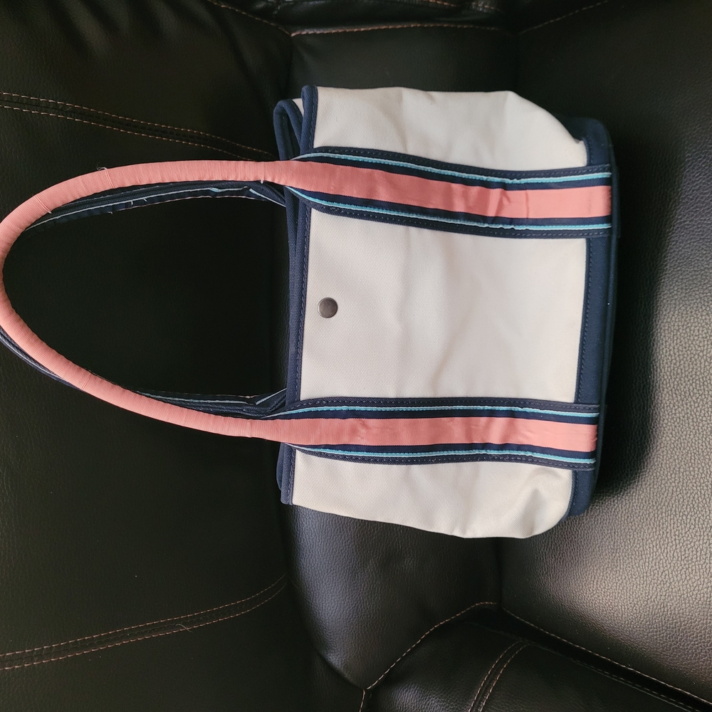 J. Crew Pink and Cream Tote Bag with Stripes